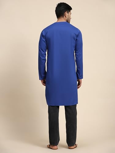 Image of Amazon Brand - Anarva Men's Cotton Solid Round Neck Kurta Long Sleeves Straight Knee Length Casual Shirt
