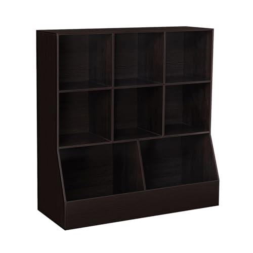 Image of DINZI LVJ Toy Storage Organizer, Kids Bookshelf, Wood Toy Storage Cabinet, 3-Tier 8 Cubby Children Bookcase, 39.4" L Toddler Book Shelf for Playroom, Living Room, Nursery, Hallway, School, Espresso