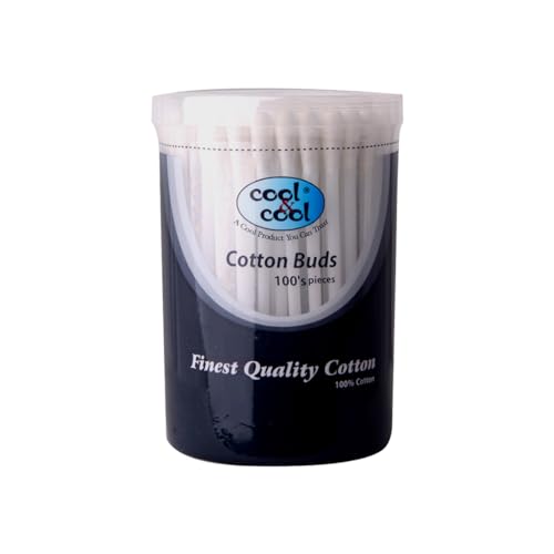 Cool & Cool Ear Buds -100s - Round Thick Tips Cotton Swabs 100% Cotton Double Tipped Hygienic Gentle & Safe Swabs for Ears - Assorted