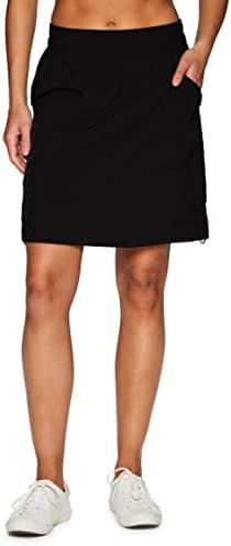RBX Women's Active Skort Quick Drying Skort with Pockets Lightweight Breathable Stretch Woven Skort with Inner Compression Shorts Mini Active Skirt Skort for Golf Tennis Sports Ruched Cargo Black XL