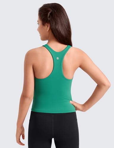 Image of CRZ YOGA Girls Butterluxe Double Lined Tank Top | Dance, Extremely Soft, Tight Fit, Waist Length, High Neck, Athletic, Sleeveless Shirts for Teen