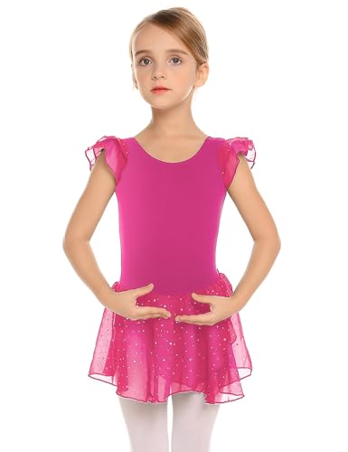 Image of Arshiner Girls Ruffle Sleeve Ballet Dance Dress Tutu Skirted Leotard