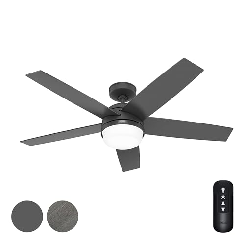 Hunter Fan 52 inch Ceiling Fan with Lights and Remote Control, Matte Black, Reversible Blades, Indoor/Outdoor Ceiling Fan for Kitchen, Bedroom, Living Room (Renewed)