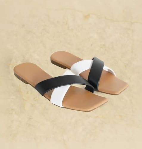 Image of TIGER COLLECTIONS Women's Flat Cross Strap Slippers | Comfortable Open Toe Casual Slip-On Sandals | Lightweight Anti-Skid Daily Wear Fashion Flats for Women & Girls