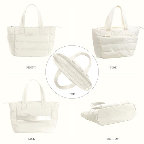 Tote Bag for Women-Nurse bags Lightweight Puffy Tote Bag with Compartments-Quilted Shoulder Bag Handbag for Travel, Work (Beige) — view 6