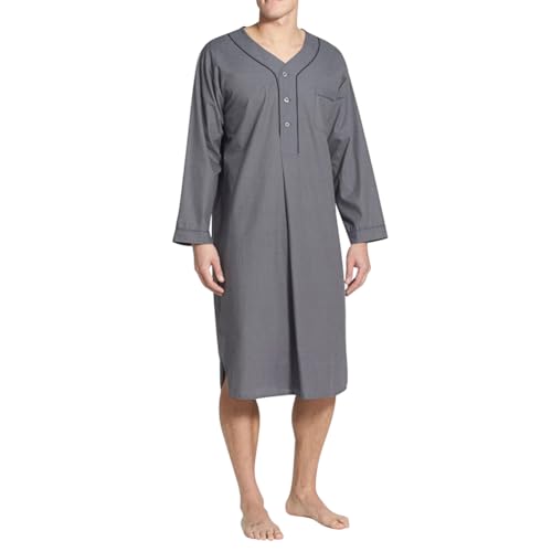 ITODA Men Kaftan Thobe Muslim Long Sleeve Nightshirt Casual Side Split Thobe Robe Lightweight Comfy Robe