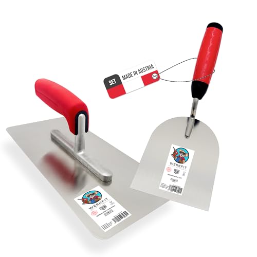WERKFIT Profi Glättekelle 280x130mm - Rostfreie Glättspachtel aus Edelstahl -Ergonomische Putzspachtel mit Softgriff - Hochwertige Traufel in Österreich produziert (Trockenbau Set)