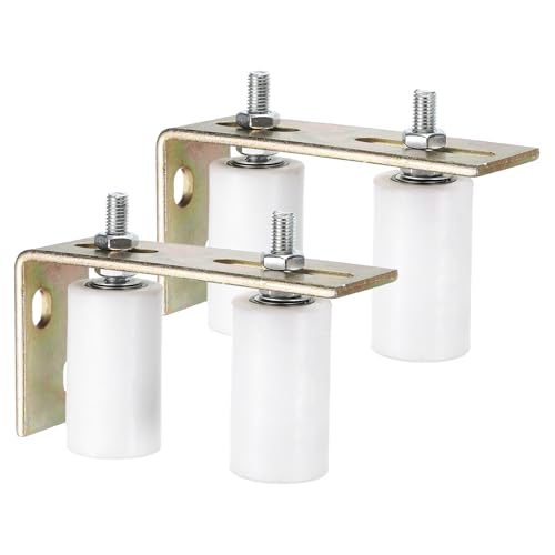 QUARKZMAN 4Pcs Rullo Guida Cancello Scorrevole 3 Rulli Nylon Supporto Cancello con Staffa Posteriore a L Guida Universale Rulli con Cuscinetto a Sfera Sigillato per Porte Scorrevoli Bianco