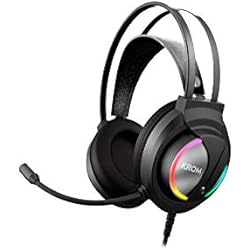 Audifonos Gamer Chinos Cascos Gaming KROM KAPPA -NXKROMKAPPA - Auriculares con microfono, Sonido stereo RGB LED rainbow, Altavoces 50mm, Diadema Ajustable, Micro Flexible, USB, Compatible PC, Negro