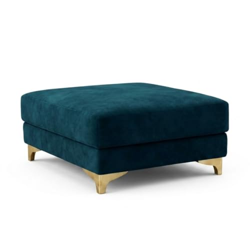 Image of Juliet Rich 4 Seater L Shape Sofa Set with Movable Ottomans | Flexible Layout | Velvet Suede Fabric | Golden Aesthetic Legs | Modern Sofa for Living Room (Greenish Teal)