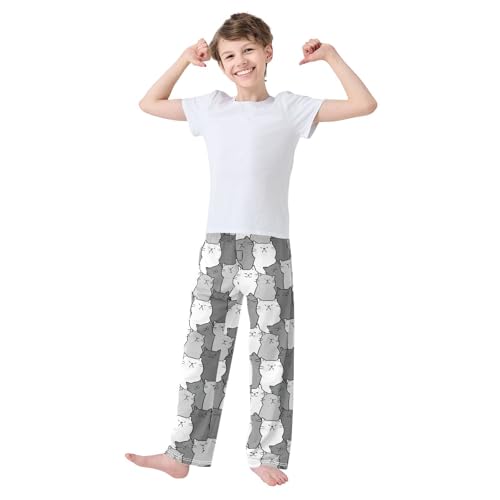 Boys' Pants Cartoon Cat Gray Long Bottoms Jogger Pants Elastic Waist Trousers with Pockets S-XL2