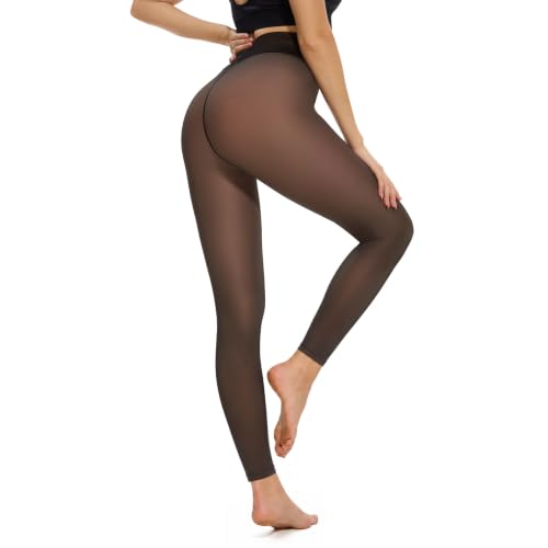 Image of Arkim Fleece Lined Glossy Black Sheer Tights Women, Crotch 1 Seam Line