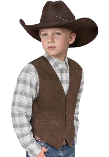Boys Vintage Vest Western Style Faux Suede Leather Waistcoat for Cowboy Kids Daily Casual Retro Dresswear