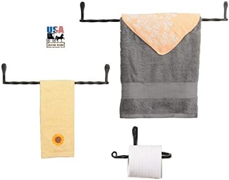 3pc Complete Twisted Wrought Iron Bath Set - 2 Towel Bars & Toilet Paper Holder Amish Hndmade in Lancaster PA USA