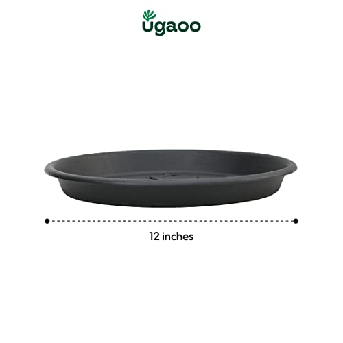 Ugaoo UV Treated Gardening Plastic Tray (Plate/Saucer) for Pots - 12 inch, Black Color, Set of 3 | Tray for Plants Pot for Indoor Home Decor & Outdoor Garden & Balcony