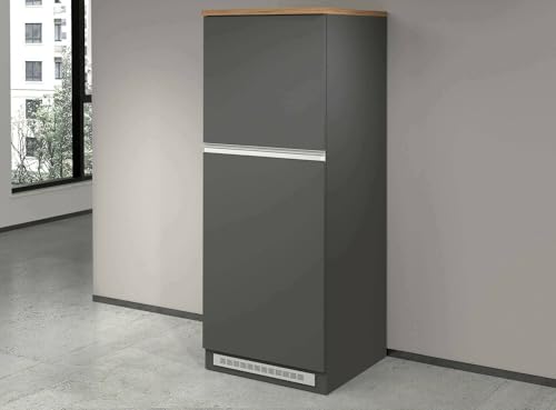 Dmora - Küchenschrank Plinio, Mehrzweckschrank, Küchenzeile Schrank, Multifunktionales Kühlregal, 100% Made in Italy, 60 x 60 x 165 cm, Anthrazit und Eiche