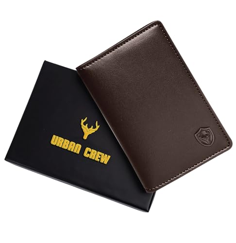 URBAN CREW® Genuine Leather Wallet for Men | Slim Bifold RFID Blocking Card Holder with ID Window & Cash Pocket | Minimalist Wallet for Everyday Use (Brown)2