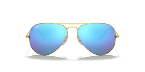 Ray-Ban Unisex RB3025 Classic Polarized Aviator Sunglasses, Matte Gold/Polarized Blue Mirror, 58 mm