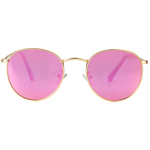 Kursan Small Round Metal Polarized Sunglasses for Men Women Mirrored Lens Classic Circle Sun Glasses (Gold Frame/Purple Pink Mirrored)