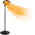 Electric Garden Patio Heater, Free Standing Quartz Heater 1500w Waterproof- 3 Power Settings - Adjustable Heat Angle and Height Adjustable Stand,Black
