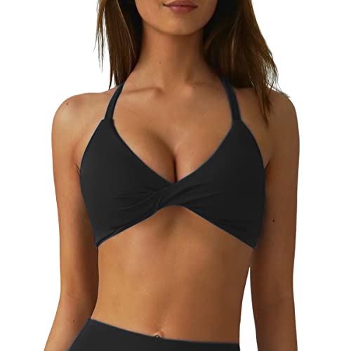 Brasier deportivo mujer yoga negro M sujetador acolchado espalda descubierta bajo impacto