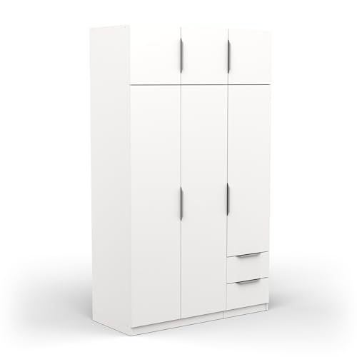 Armoire Dressing avec Penderie Moderne 6 Portes 5 Etagères 2 Tiroirs – Blanc Mat - 119,4 x 51,1 x 203 cm