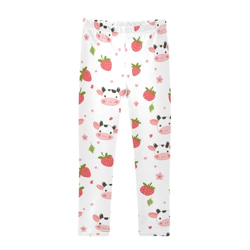 Wusikd Cute Cow Girls' Leggings Toddler Doodles Strawberry Kids Yoga Pants Dance Active Tights 4T