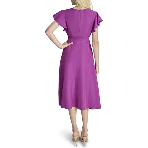 Image of DKNY Women's Flutter Sleeve Tie Fit & Flare Midi Dress