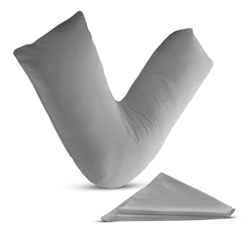 Leeray V Shaped Pillowcase Grey - Plain Polycotton Back and Neck Support V Pillow case cover - Orthopaedic/Pregnancy/Nursing Pillow Cover Only - Grey Color