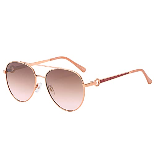 Piranha Matilda Women's Aviator Sunglasses with Gold and Pink Temples with Rose Gradient Lens