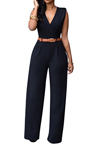Pink Queen Jumpsuits for Women Dressy V Neck Sleeveless Wide Leg Long Pants Rompers2