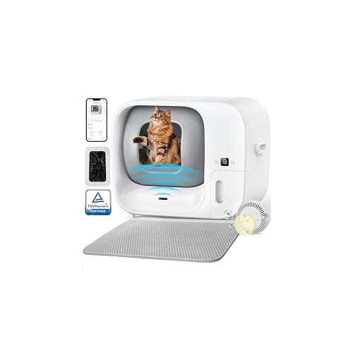 Lettiera Gatto Autopulente Automatica con APP, Auto-Confezionamento Igienico Senza Contatto, 7 Sensori di Sicurezza TÜV, Anti-Odore & Anti-Fuite 360°, Ultra Silenziosa Lettiera Autopulente per Gatti