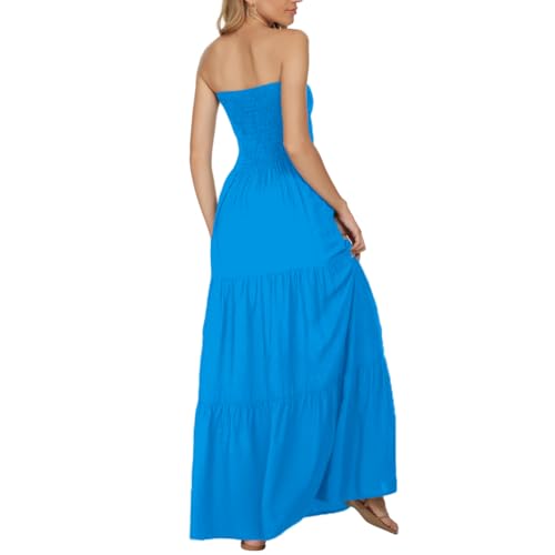 Image of Women's Summer Strapless Tube Top Maxi Dresses Off Shoulder Boho Beach Long Dress