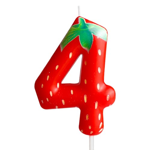 Funcandle Strawberry 4Th Birthday Candle Gifts For Girls,Red Strawberry Birthday Candle Decorations,Fruit Themed Candle Cake For Girls Birthday Gifts Celebration Reunions Anniversary Party Supplies cover
