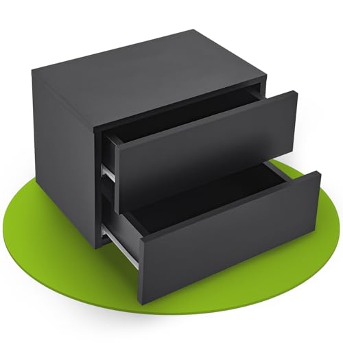 Juskys armadio da parete comodino sospeso in legno 40x29x30 cm LxAxP - 2 cassetti - montaggio a parete - comodino stabile - mobiletto da notte nero