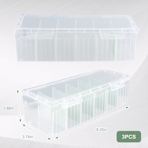Image of 3Pcs Plastic Storage Bins, Clear Plastic Organizer Box with Dividers, with 5 Dividers, Dust-Proof And Moisture-Proof, Easy to Take, for Storing Cards, Jewelry, Crafts(9.45 x 3.94 x 2.76 Inches)