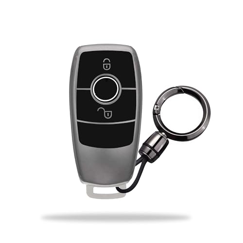 Image of SIAGO TPU Key Cover and Round Key Chain Compatible with Mercedes 2 Button Flip Key (Grey)
