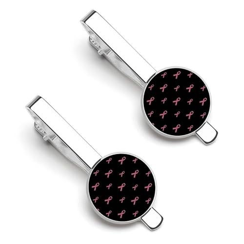 Tie Bar Clip Set for Necktie Breast Cancer Ribbon Black Tie Bar Clip Clasp Fashion Outfit Accessories for Business Wedding Party