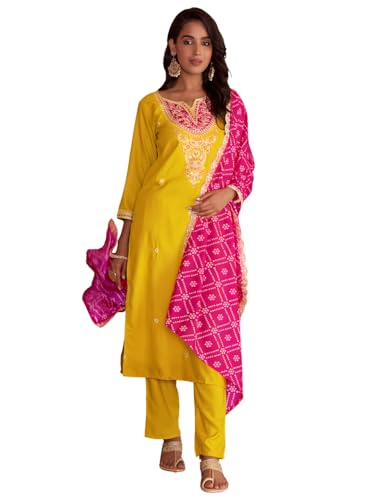 Naixa Women's BSY Viscose Embroidered Straight Kurta with Pant an...