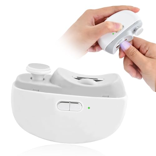 Focenat - Elektrischer Nagelknipser, 3 in 1 Automatischer Nagelknipser mit Licht, Elektrischer Nagelschneider mit 2 Geschwindigkeiten, Electric Nail Clippers für Babys, Kinder, Erwachsene und Senioren (Weiß)