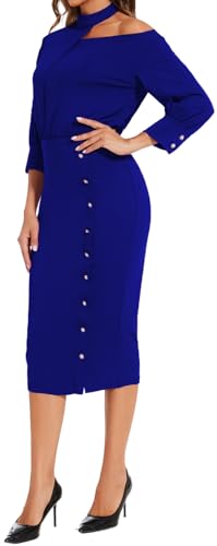 HugeNice Women's Sexy One Shoulder 3/4 Sleeve Elegant Business Pencil Sheath Dress2