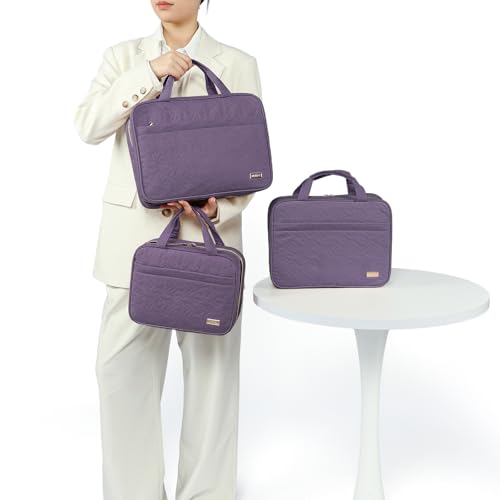 Image of NISHEL Travel Toiletry Bag for women, Portable Hanging Organizer for Family-Sized Shampoo, Conditioner, Brushes Set, Makeup Accessories, Extra Large Size, Purple