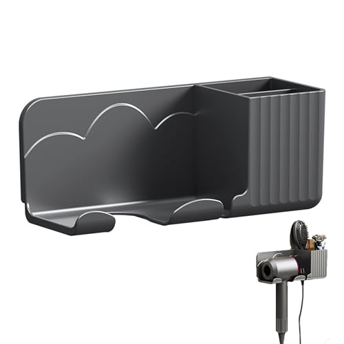 LoNinLoAn Soporte para secador de pelo con organizador de peine, soporte de pared para secador de pelo, estante multifuncional para secador de pelo, organizador de herramientas de pelo autoadhesivo