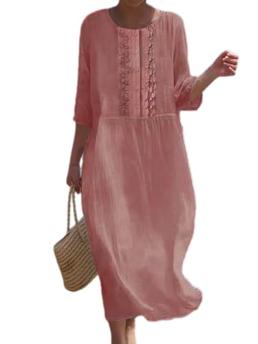 Akivide Women's Flowy Cotton Linen Maxi Dresses Loose Summer Beach Vacation Casual Long Dresses
