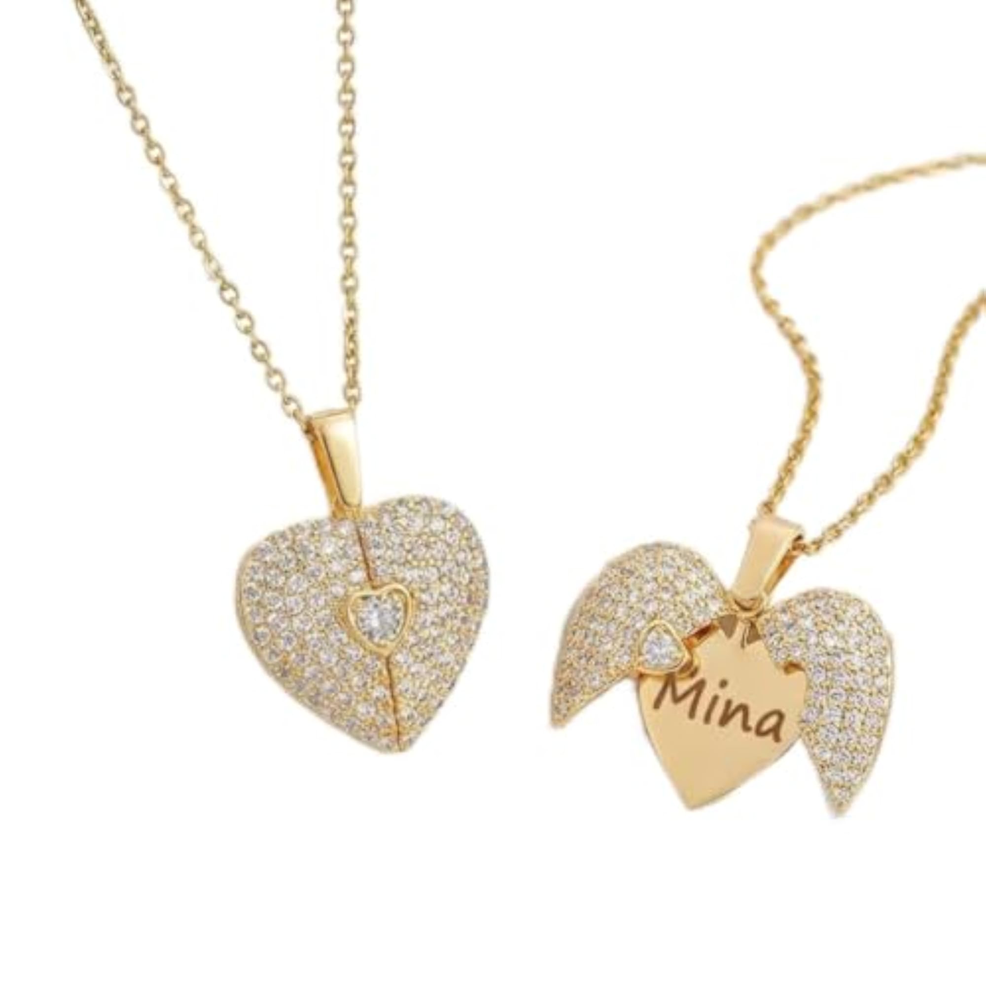 Personalized Angelic Wings Heart Locket Necklace
