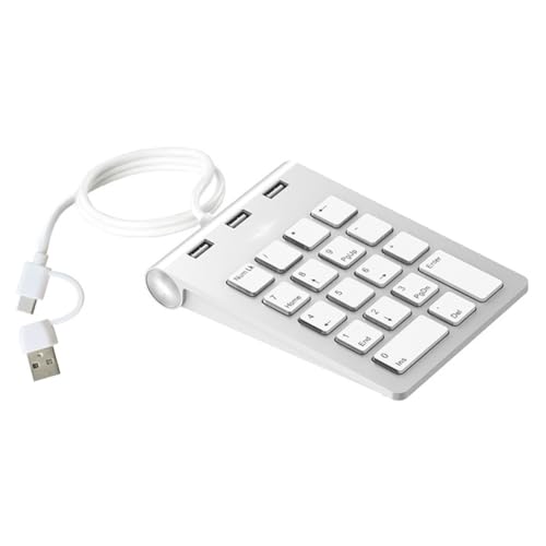 casstaly Mini teclado numérico de 18 teclas, teclado numérico, teclado numérico, almohadilla numérica con 3 puertos tipo C/USB Hub para computadora portátil de escritorio