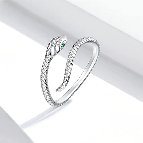 Bisaer Snake Rings 925 Sterling Silver Punk Stacking Rings For Women Snake Jewelry Gifts Adjustable Animal Rings #TOP1