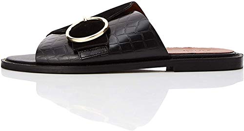 find. Buckle Leather Crocodile Sandalias con Punta Abierta, Negro Black Croc Mix,...