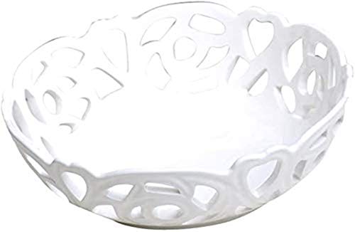 Fruit Bowl Decorative Fruit Bowl White Ceramic Fruit Bowl Large Capacity Hollow Round Fruit Basket Snack Dried Fruit Candy Basket Size  S Creative Tabletop Fruit Basket Size  Large