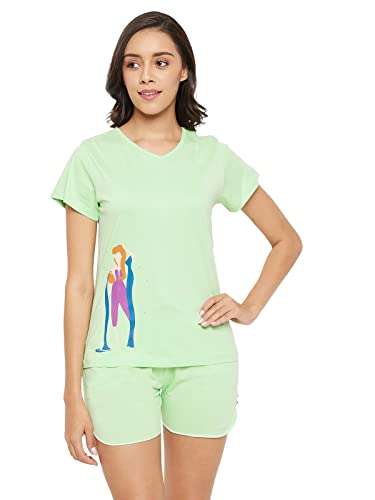 Image of Clovia Women's Cotton Printed Top & Boxer Shorts Set